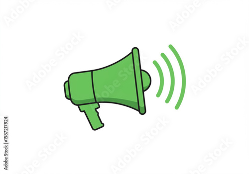 Green megaphone icon with sound waves emanating from the bell