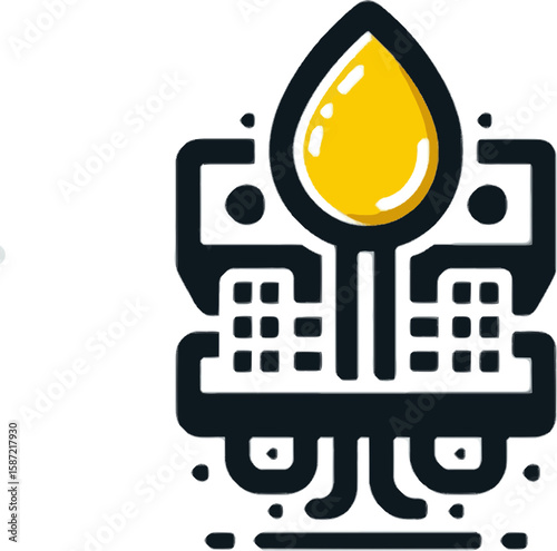 yellow drop dripping from industrial machine icon