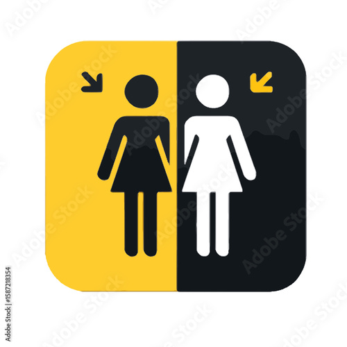 female silhouettes icon with arrows and contrast colors