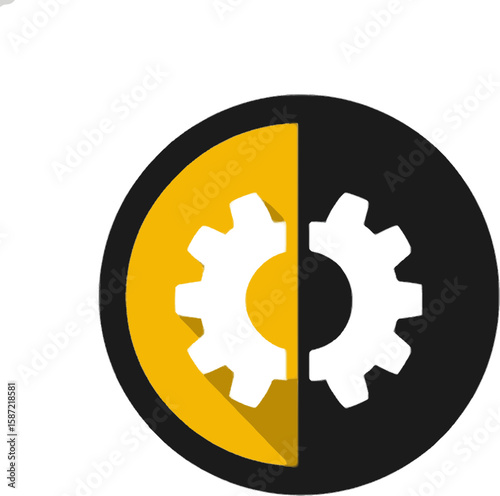 yellow and black split icon with meshing gears