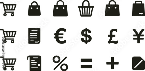 Collection of commerce and finance icons isolated on transparent background