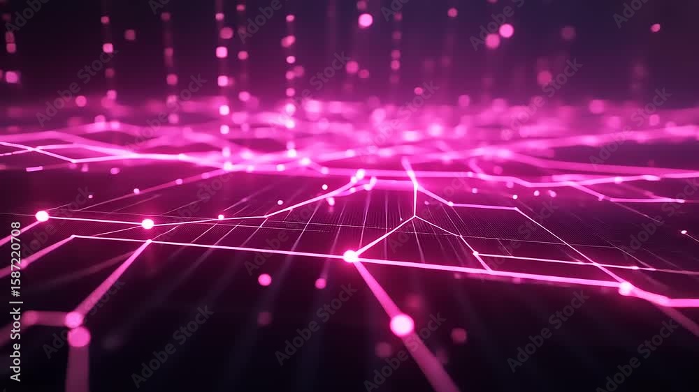 Abstract digital landscape with pink lines and dots, creating a futuristic network effect