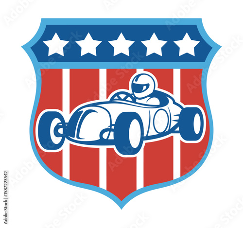 Soap box derby race car with star and stripe decorations