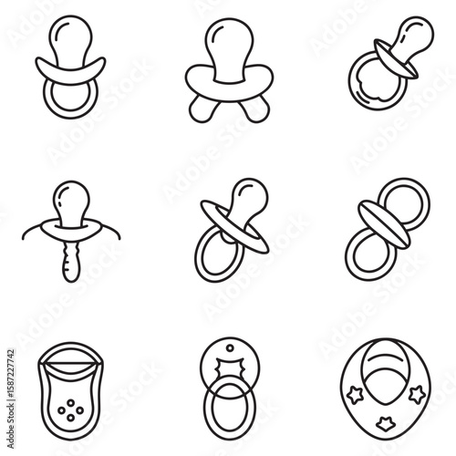 Collection of outline pacifiers bib and infant accessories for baby related designs