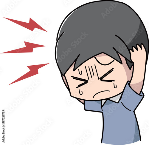 頭痛に苦しむ男性のイラスト