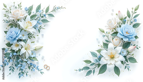 Elegant Floral Arrangement with White and Blue Flowers.