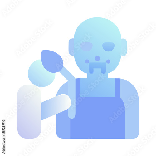 A blue zombie is holding a spoon isolated on white background