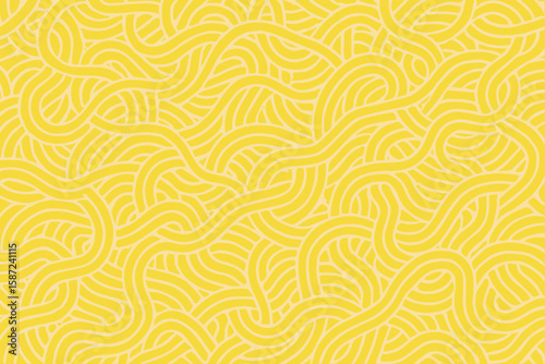 A vector background features yellow curved lines resembling noodles, creating a playful and dynamic pattern full of motion, warmth, and tasty energy.

