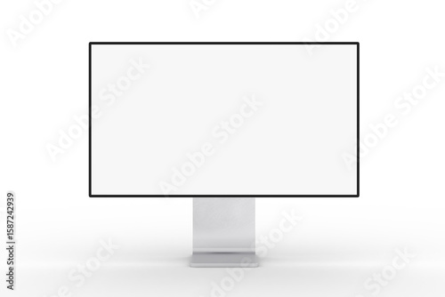 3D desktop computer monitor with empty display, device screen mockup, blank screen isolated on background. Perfect for showcase websites, apps, browser interfaces, business layout, responsive design