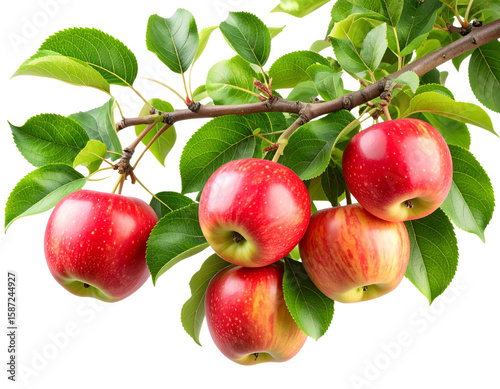 Apple Tree Branch with Red Apples and Fresh Green Leaves — Isolated PNG