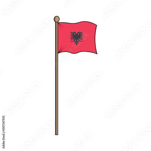 Illustration of the Albanian Flag on a Flagpole