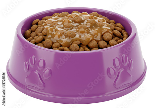 Wallpaper Mural 3D Purple pet food bowl with kibble and gravy isolated on transparent background Torontodigital.ca