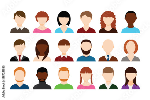 Diverse People Icons: A collection of minimalist people icons representing various ethnicities and hairstyles in a clean, faceless style.