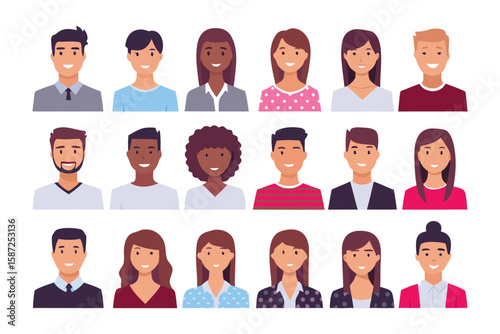 Diverse Faces of Humanity: A vibrant collection of individuals, each unique in appearance, representing the beauty and variety of human faces.