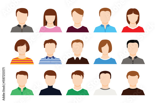 Faceless Avatar Variety: A visually dynamic collection of diverse faceless avatar icons representing individuality and inclusion.