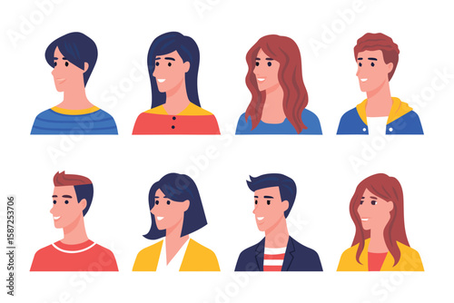 Profiles Collection: A collection of portraits depicting a diverse group of individuals in profile, each showcasing unique hairstyles and facial features.