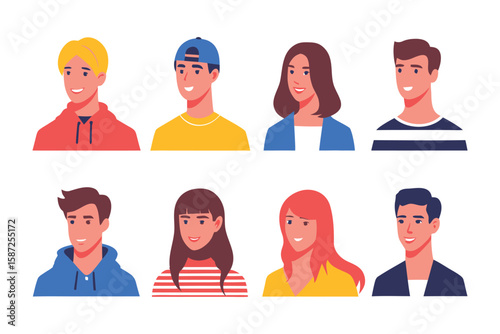 Diverse Portraits: A vibrant collection of stylized portraits, each exuding individuality through unique hairstyles and expressions, captures the beauty of human diversity.