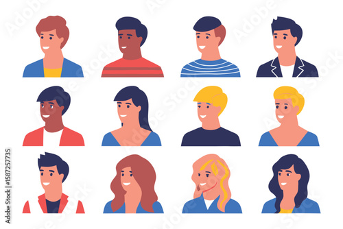 Collection of diverse faces: A diverse collection of illustrated faces, each radiating positivity and individuality.