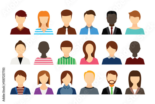 Avatar Portraits: A collection of diverse avatars, symbolizing various individuals and personalities, offering a versatile resource for representing people in design.