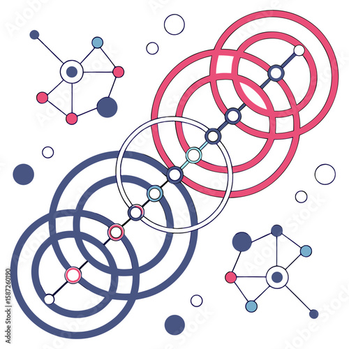 Abstract Geometric Connections: A captivating digital illustration showcases interconnected circles and lines, representing the intricate web of relationships in our modern world.