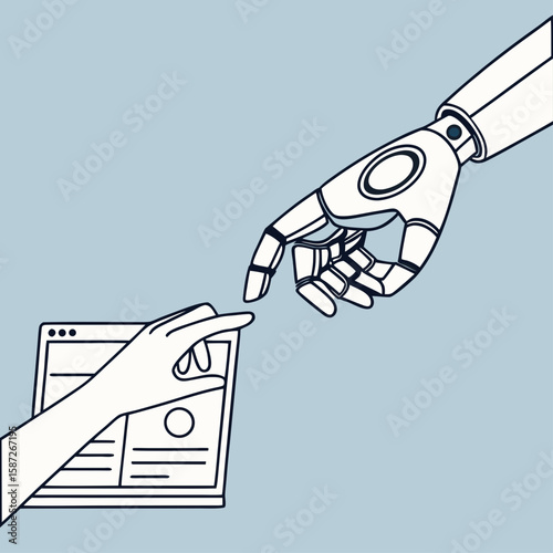 Human and Robot Collaboration: A human hand and a robotic hand reach towards each other, symbolizing collaboration and technological advancement.
