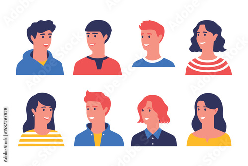 Diverse Portraits: A collection of vibrant and engaging portraits, showcasing individual expressions and diverse ethnicities in a digitally crafted illustration.