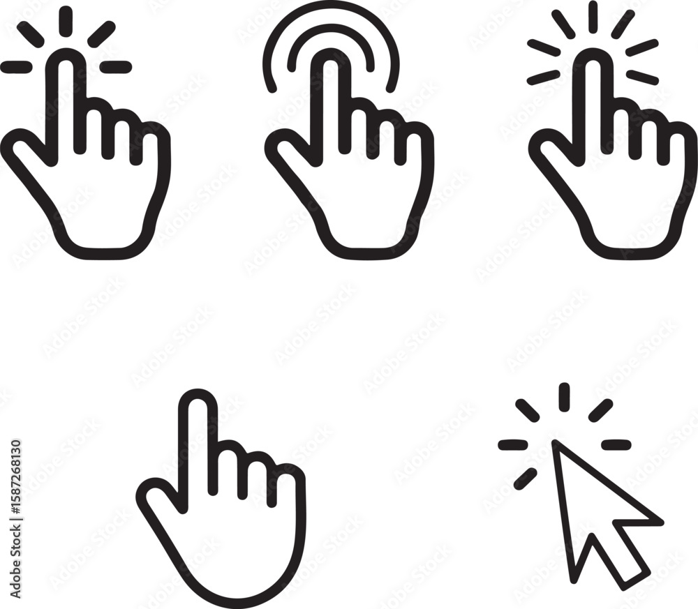 Fototapeta premium Minimalist Cursor Icons Set: Click, Hand & Pointer Gestures