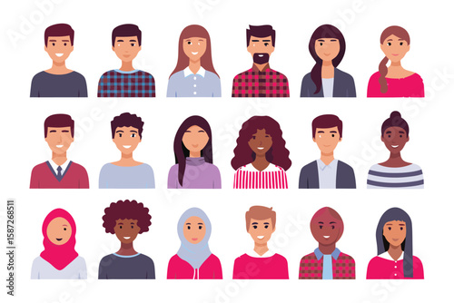 Diverse Portraits: A vibrant collection of diverse faces representing a wide array of backgrounds, capturing individuality and unity.