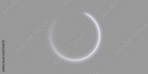 Light circle white swirl. Curved white line light effect. Darkening of the moon. Flash vector semicircle and spark light effect. Glowing white speed circle portal on the road.