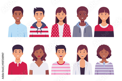 Diverse Portraits: A vibrant display of diverse faces, each a unique expression of individuality and cultural richness, illustrated in a captivating array of portraits. 
