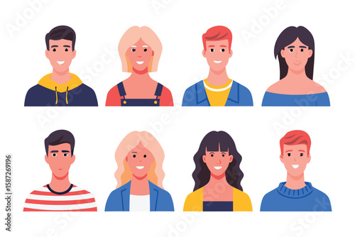 Diverse Collection of Faces: An assortment of unique faces representing different individuals and features, each exuding a unique expression and look. Explore the beauty of diversity.
