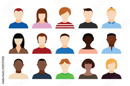 Anonymous People: A curated collection of diverse individuals, depicted in a minimalist style, invites interpretation and symbolizes community, encompassing a wide range of backgrounds and identities.