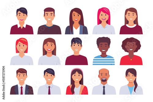 Portraits of Diverse Faces: A mosaic of various individuals, showcasing diverse expressions and features, highlighting the beauty of human variation.