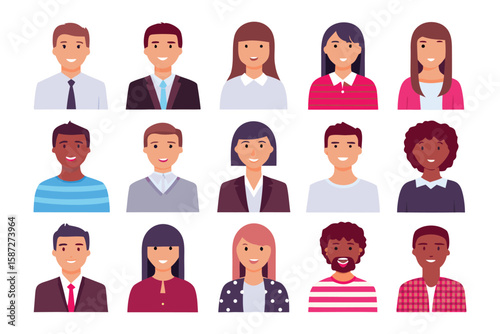 Diverse Portrait Array: A stylized collection of individuals, each person depicted in a vibrant array of styles, ready to represent a spectrum of possibilities and people