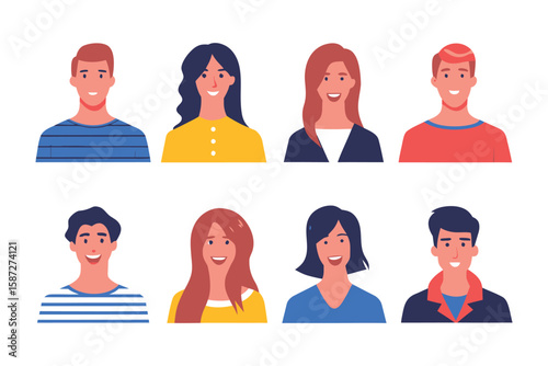 Diverse Portraits: A vibrant collection of illustrated portraits, each showcasing a unique individual, radiating positivity and charm. The image highlights diversity, emotions.