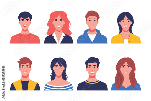 Diverse Human Portraits: A curated collection of stylized, diverse portraits showcasing individuals of various ages and backgrounds, a celebration of diversity and individuality.