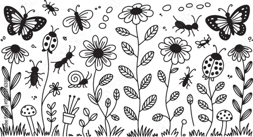 Butterflies ladybugs ants snails flowers mushrooms and plants butterfly