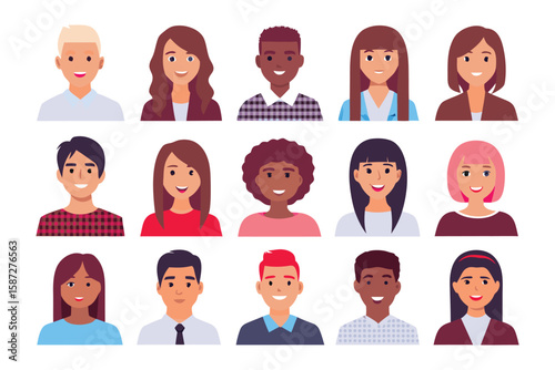 Diverse Faces Illustration: An inclusive array of individuals, showcasing a multitude of faces, reflecting diverse appearances and backgrounds, presented in a bright illustration.