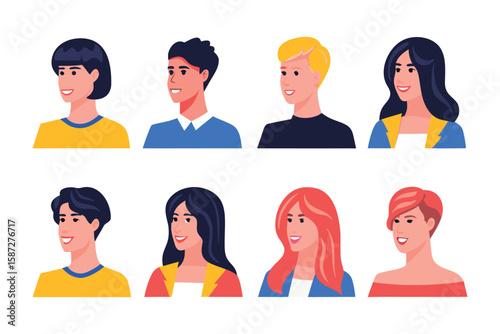 Diverse Portrait Array: An assortment of faces showcases individuality and diverse styles, with each head and shoulders portrait radiating unique charm and expression.