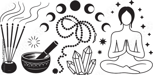Incense meditation crystals moon phases spiritual practice incense sticks smoke