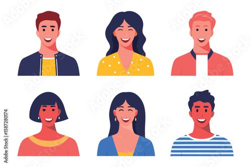 Diverse faces, Diverse Emotions: A collection of character portraits showcases a variety of smiles and expressions, each exuding individuality and emotion.