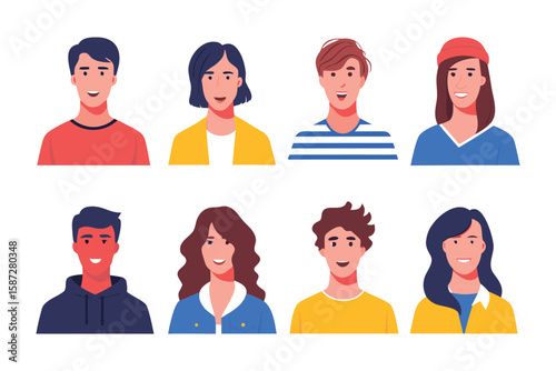 Diverse Portrait Collection: A vibrant collection of individual portraits representing a spectrum of personalities and styles, each exuding unique expressions, styles, and characteristics.