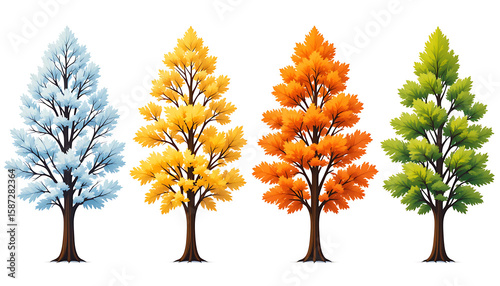 Four Trees Representing the Seasons: Winter Spring Summer and Autumn.