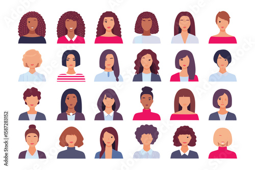 Diverse Women Portraits: An assortment of diverse woman portraits each embodying distinct features and personalities. Capturing the spirit of womanhood, celebrating individuality.