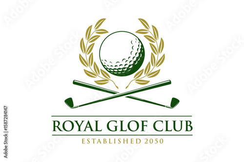Golf club logo with golf ball, and crossed clubs.