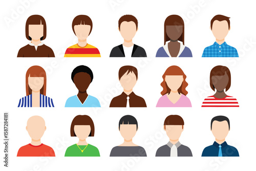 Diversity in Illustration: A diverse group of simplified faces of various genders and ethnic backgrounds, symbolizing inclusivity and community.