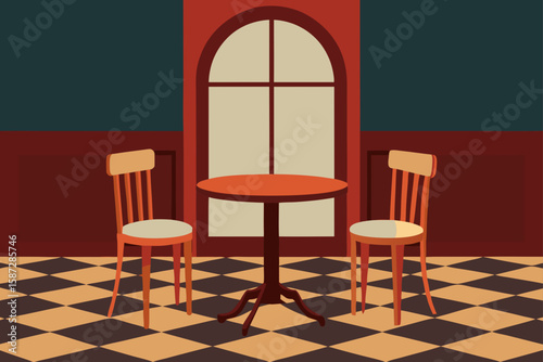 antique french caf  dining interior with wood