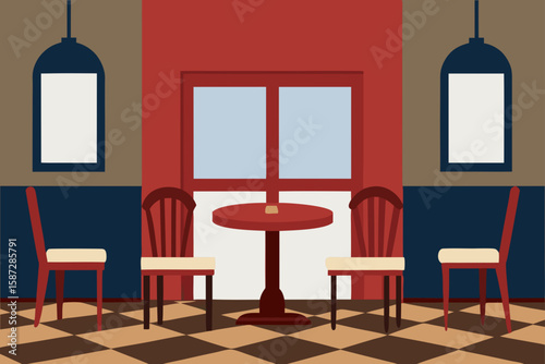 antique french caf  dining interior with wood