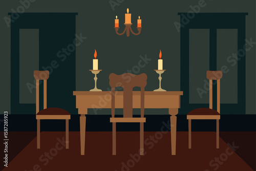 candle lit vintage dining room with distressed