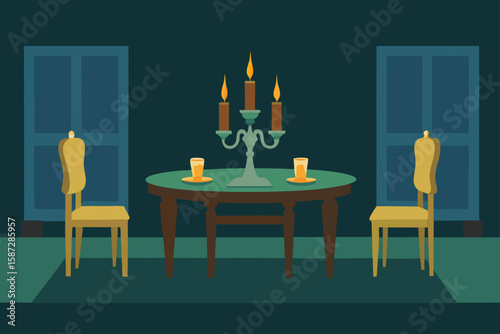 candle lit vintage dining room with distressed